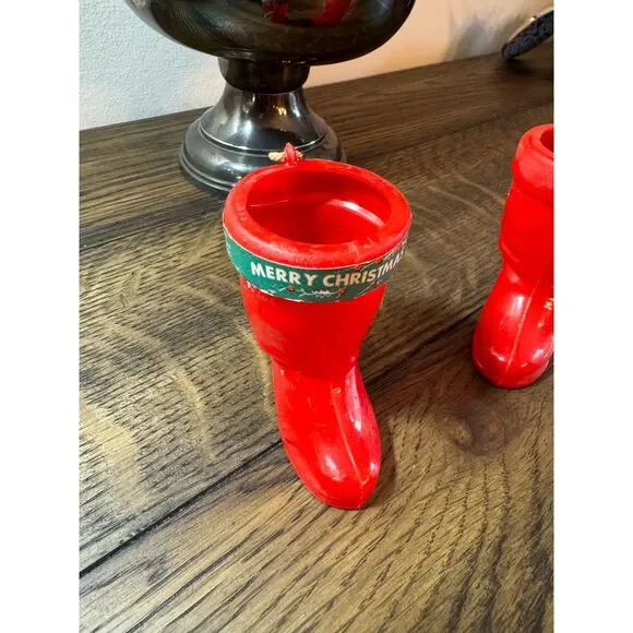 2 small red vintage plastic Santa boots; vintage candy containers original label - Picture 5 of 6